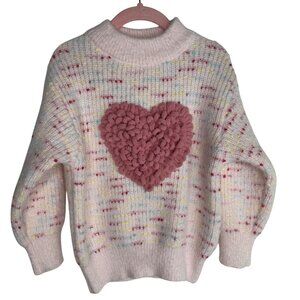 Toddler Girls 3T Pink‎ Speckled Knit Sweater 3D Textured Heart Cozy Warm Soft